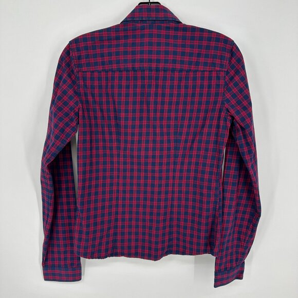 3/$25 Abercrombie & Fitch Plaid Button Down Shirt Top XS Moose Logo Navy Red - Picture 2 of 7
